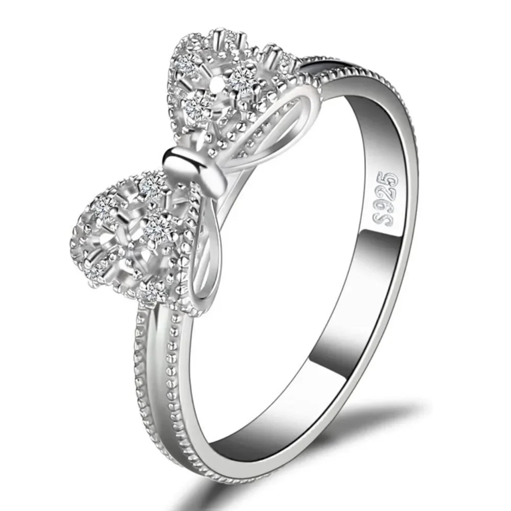 .925 Sterling Silver with White Diamond Cubic Zirconia Infinity Forever Bow Ring